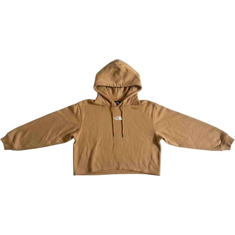 The North Face Womens Cropped Hoodie Mustard Yellow Tan Fleece Logo Large